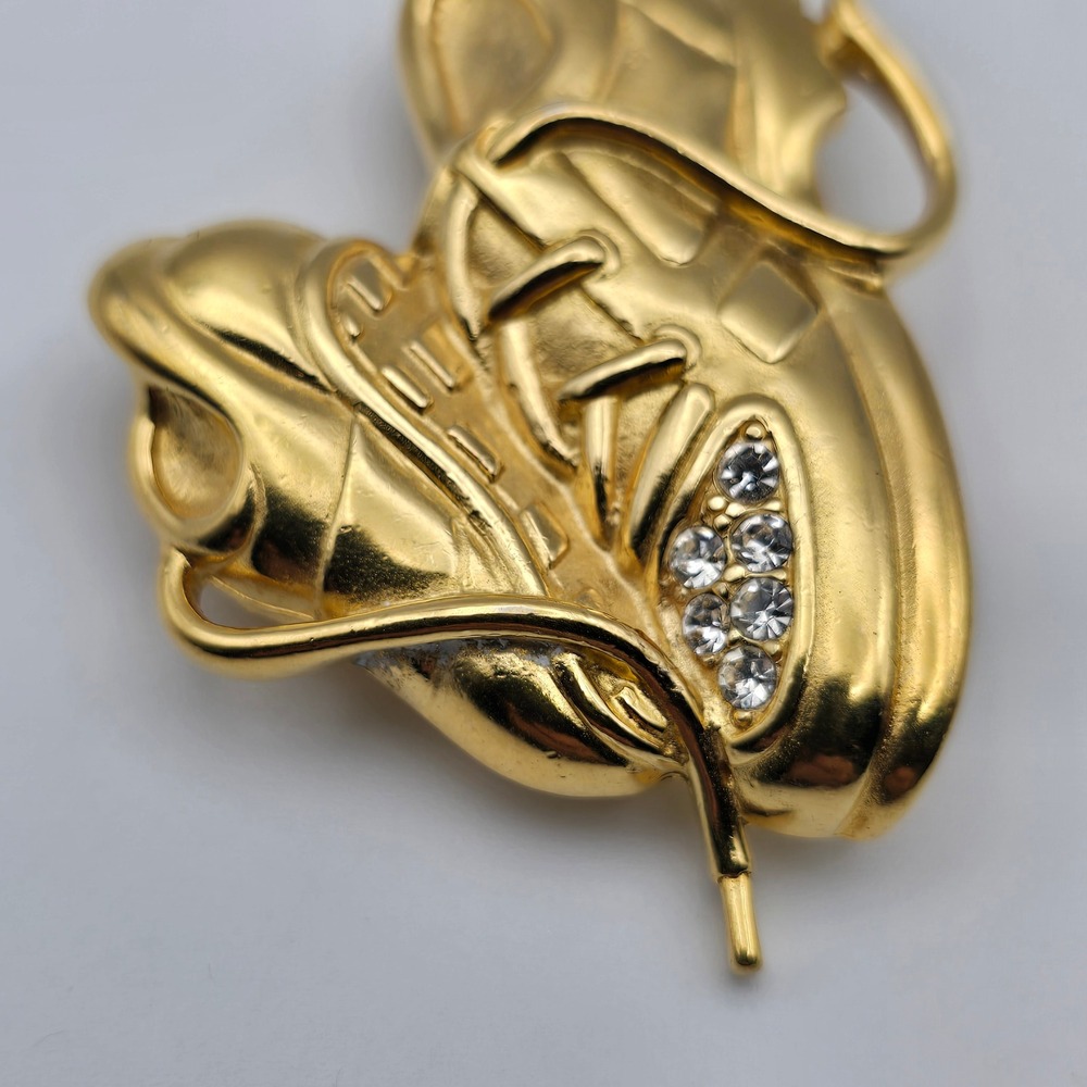 Tennis Shoe Brooch Gold Tone Rhinestone Sneaker Pin Sporty Gift Athletic Fashion - Picture 2 of 9